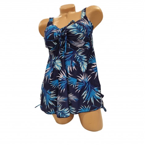 Costum de baie Marina blue, imprimeu, 2 piese, rochita cu boxeri Costum de baie Marina blue, imprimeu, 2 piese, rochita cu boxeri