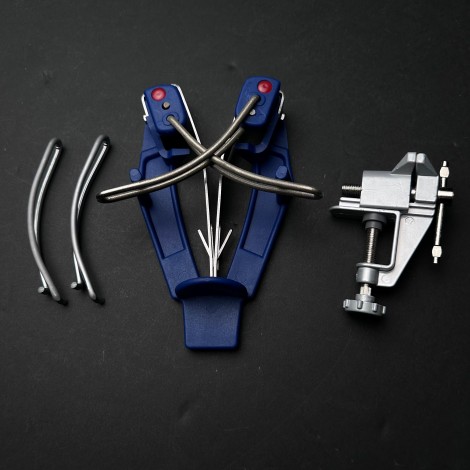 Set Menghina si Dispozitiv ascutit cutite metalic, 2 lame de rezerva, albastru