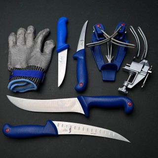 Set 8 piese Manusa, Menghina, Dispozitiv ascutit cutite metalic, 4 cutite macelarie MPAB