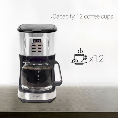 Filtru cafea digital Zilan ZLN-1440, 900W, 1.5 L, timer programare si amanare, inox