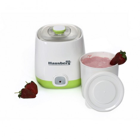 Aparat preparare iaurt Hausberg HB-2190, 20 W, 1 L, termostat automat, indicator luminos, capac transparent, Alb/Verde