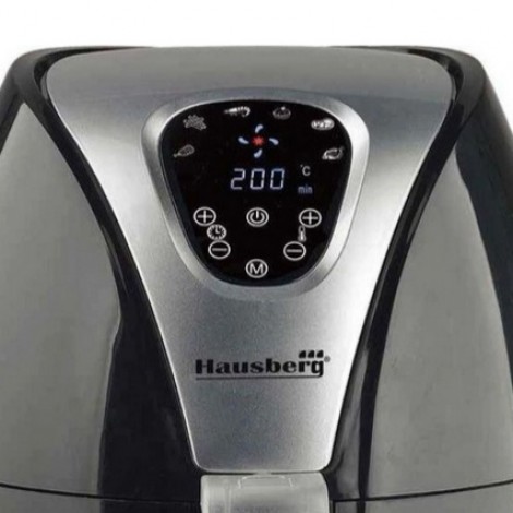 Friteuza Air Fryer Hausberg HB-2255, 1500 W, 2.6 L, 200 C, timer, protectie supraincalzire, Argintiu/Negru