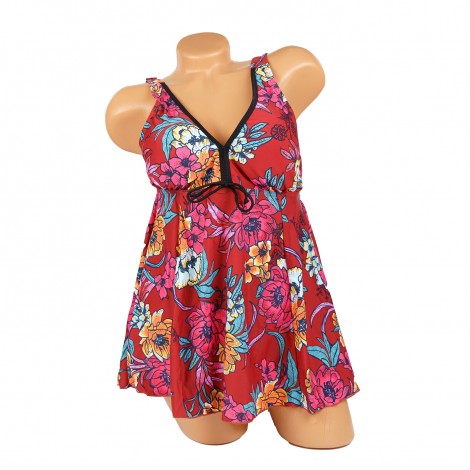 Costum de baie Marta, red, 2 piese cu rochita