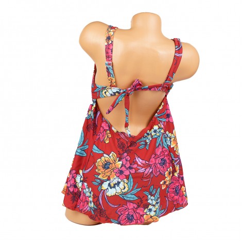 Costum de baie Marta, red, 2 piese cu rochita