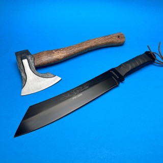 Set macelarie 2 piese, Cutit Maceta Rambo 44cm, lama otel inox si Toporisca coada lemn