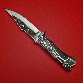 Briceag camping WildLife 27cm, lama otel inox, maner insertie lemn negru FR20