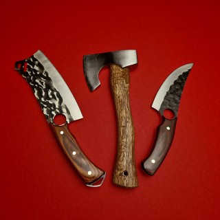 Set macelarie 3 piese, Toporisca, Maceta si Satar, lama fier forjat, coada lemn