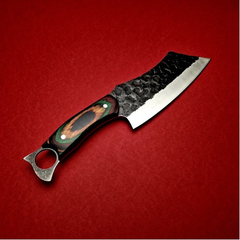 Set 4+1 cadou Macelarie: 2 Toporiste, 2 Cutite tip Satar lama fier forjat, maner lemn + Briceag otel inox
