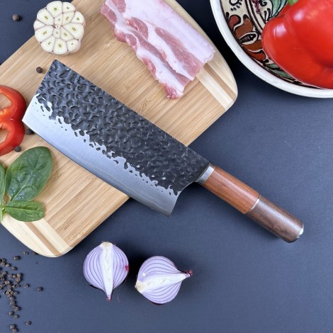 Cutit fier forjat 30cm tip satar, lama otel inox, maner lemn maro, 255-18