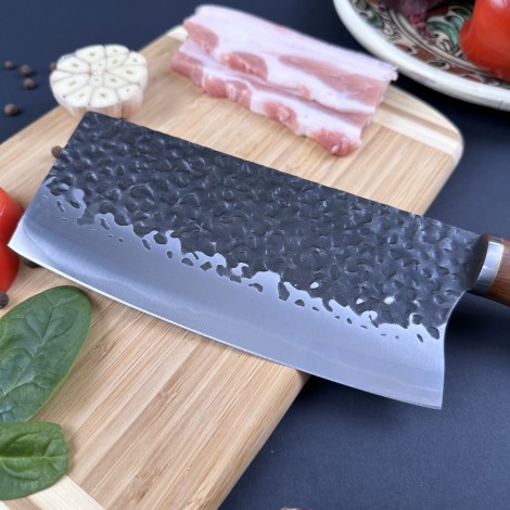 Cutit fier forjat 30cm tip satar, lama otel inox, maner lemn maro, 255-18