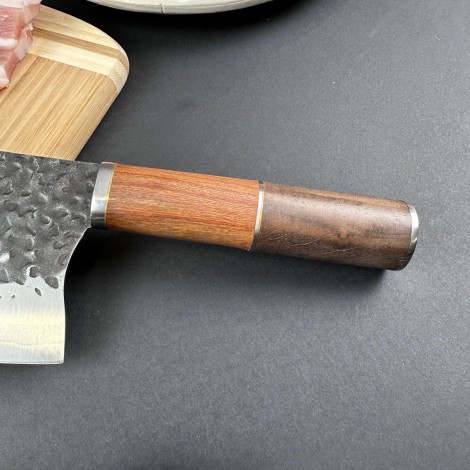 Cutit fier forjat 30cm tip satar, lama otel inox, maner lemn maro, 255-18