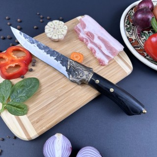 Cutit fier forjat 33cm, lama dreapta otel inox, maner lemn negru, 7-14, vanatoare