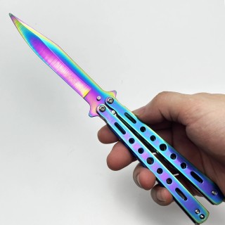 Briceag Balisong Fluture, lama 10 cm, tip briceag, otel inoxidabil, maner metal multicolor butterfly FR17