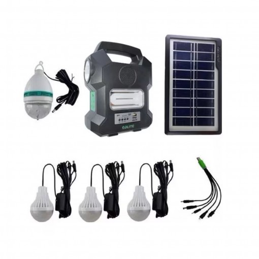 Kit solar camping Gdlite GD-1000A, USB, bluetooth, radio FM, MP3, 3 becuri + bec disco