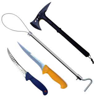 Set macelarie 4 piese: 1 Cutit injunghiat, 1 Cutit transat, toporisca 38cm si tija 60cm cu Lasou autoblocant, otel inox 9/10