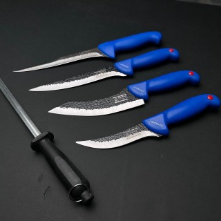 Set macelarie Black Edition 5 piese, 4 cutite profesionale fier forjat si 1 pila ascutit MPAB