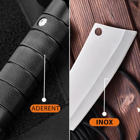 Cuțit camping 26cm, lama lată otel inox, muchie dreaptă parțial zimțată, mâner texturat și husă, CUT-FIX26TZ