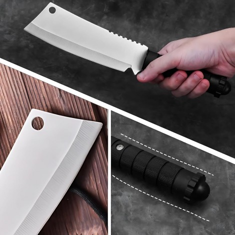 Cuțit camping 26cm, lama lată otel inox, muchie dreaptă parțial zimțată, mâner texturat și husă, CUT-FIX26TZ