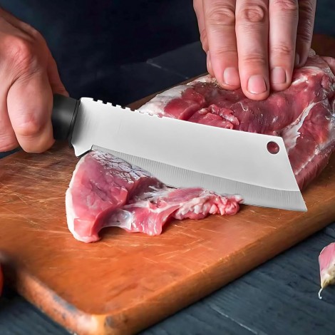 Cuțit camping 26cm, lama lată otel inox, muchie dreaptă parțial zimțată, mâner texturat și husă, CUT-FIX26TZ