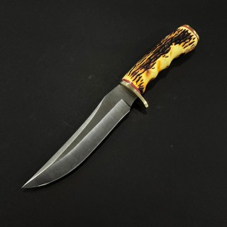 Cutit camping Rustic 23cm, lama tais dublu otel inox, maner corn cerb, husa, CUT-RST23CB