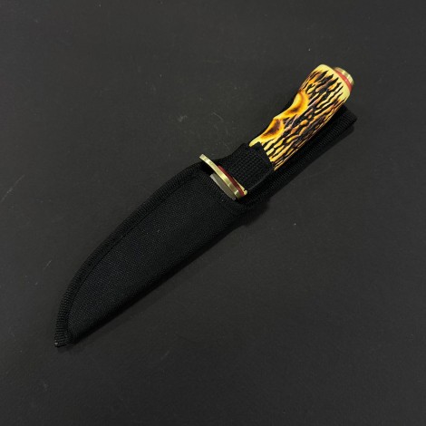 Cutit camping Rustic 23cm, lama tais dublu otel inox, maner corn cerb, husa, CUT-RST23CB