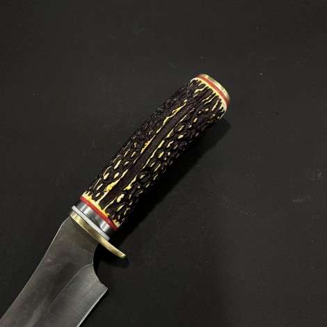 Cutit camping Rustic 24cm, lama varf dublu otel inox, maner corn cerb, husa, CUT-RST24CB