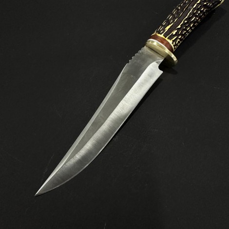 Cutit camping Rustic 26cm, lama tais dublu otel inox, maner corn cerb, husa, CUT-RST26CB