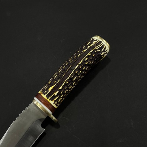 Cutit camping Rustic 26cm, lama tais dublu otel inox, maner corn cerb, husa, CUT-RST26CB