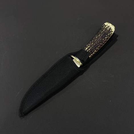 Cutit camping Rustic 26cm, lama tais dublu otel inox, maner corn cerb, husa, CUT-RST26CB