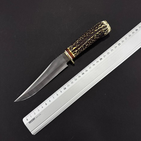 Cutit camping Rustic 26cm, lama tais dublu otel inox, maner corn cerb, husa, CUT-RST26CB