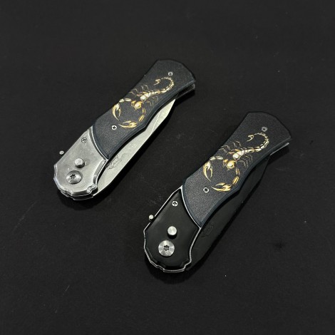 Set 2 piese briceag Gold Scorpion 24cm, lama 10cm otel inox, maner negru