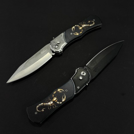 Set 2 piese briceag Gold Scorpion 24cm, lama 10cm otel inox, maner negru