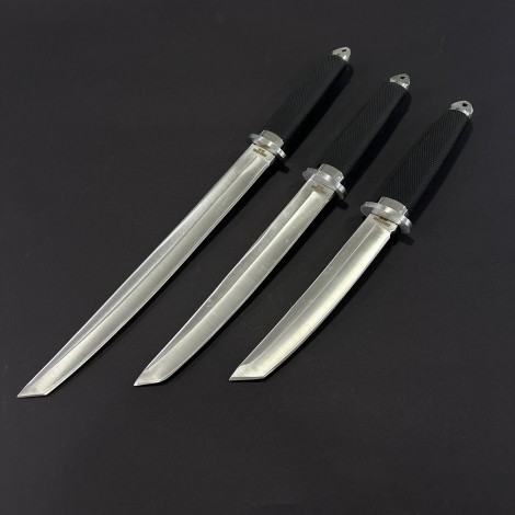 Set 3 cuțite japoneze ColdSteel, lama otel inox, maner abs negru si husa piele