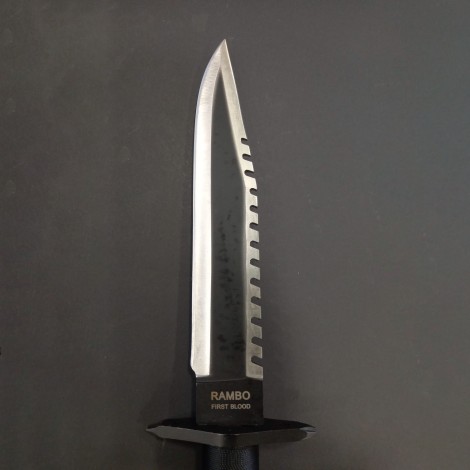 Cutit camping Rambo First Blood 36cm, lama otel inox cu margine zimtata si varf dublu, teaca piele maro, RAMBO-36 Cutit camping Rambo First Blood 36cm, lama otel inox cu margine zimtata si varf dublu, teaca piele maro, RAMBO-36