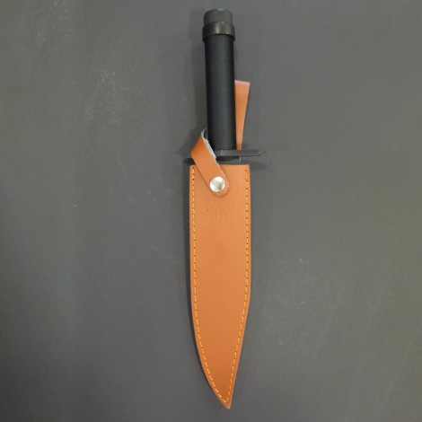 Cutit camping Rambo First Blood 36cm, lama otel inox cu margine zimtata si varf dublu, teaca piele maro, RAMBO-36 Cutit camping Rambo First Blood 36cm, lama otel inox cu margine zimtata si varf dublu, teaca piele maro, RAMBO-36