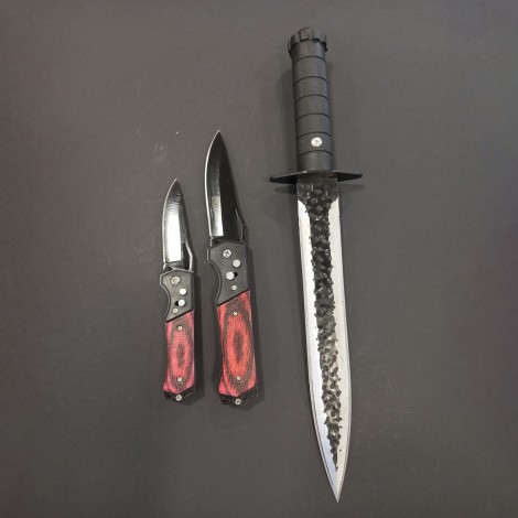 Set hobby 3 piese, Cutit macelarie fier forjat i9FF si 2 Briceage Columbia cu lama otel inox