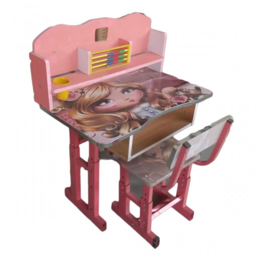 Birou cu scaun copii, colantat, reglabil, cadru metalic, model fetita RESIGILAT