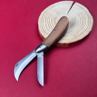 Cutit Altoit tip Briceag 2in1 19cm, lama dubla otel inox, maner lemn maro Fr18