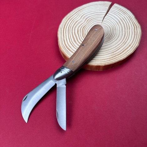 Cutit Altoit tip Briceag 2in1 19cm, lama dubla otel inox, maner lemn maro Fr18