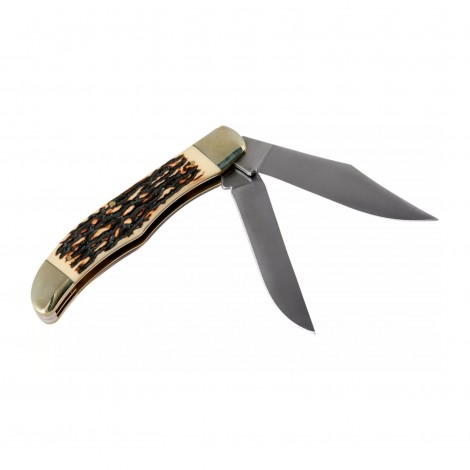 Cutit briceag camping și drumetie 23cm, 2 lame otel inox, maner corn cerb, BRC-CD23C