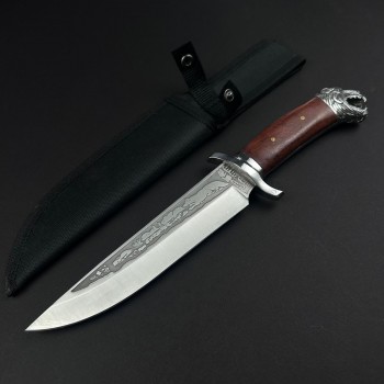 Cutit camping Bowie 33cm, lama otel inox, maner lemn maro, husa FR19