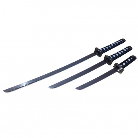 Set 3 sabii tip katana Ninja Warrior, panoplie, replici decorative, suport inclus, alb FR17 Set 3 sabii tip katana Ninja Warrior, panoplie, replici decorative, suport inclus, alb FR17