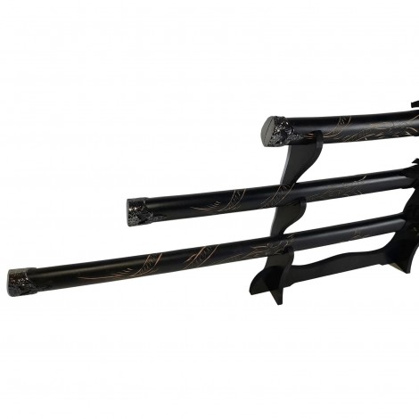 Set 3 sabii tip katana Ninja Warrior, panoplie, replici decorative, suport inclus, negru FR17