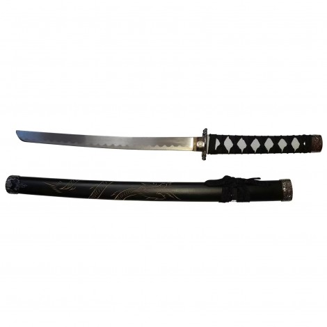 Set 3 sabii tip katana Ninja Warrior, panoplie, replici decorative, suport inclus, negru FR17