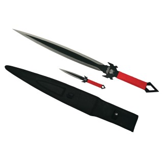 Set maceta vanatoare Ronin 68.5 cm, maner textil paracord rosu, teaca si kunai 25cm sabie