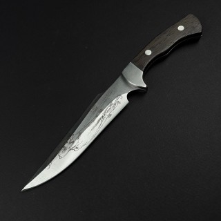 Cutit camping Skinner Elefant 27cm, lama curba otel inox, maner lemn, teaca piele FR19