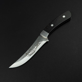 Cutit camping Skinner Urs 25cm, lama curba otel inox, maner lemn, teaca piele FR18