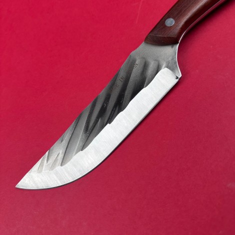 Cutit camping japonez 28cm, lama otel inox, teaca piele, maner lemn maro FR19