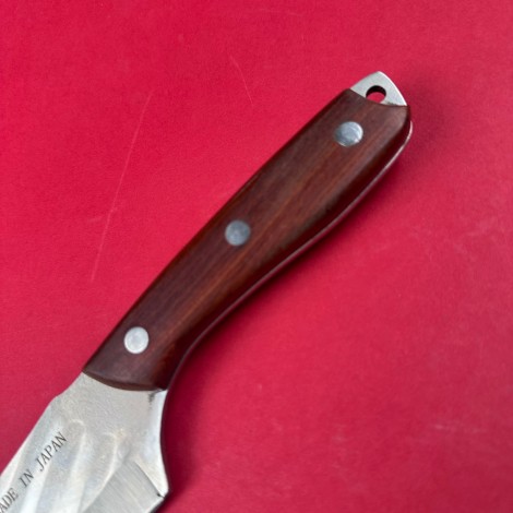 Cutit camping japonez 28cm, lama otel inox, teaca piele, maner lemn maro FR19