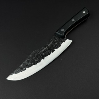 Cutit camping japonez Satar 29cm, lama fier forjat, teaca textil, maner lemn negru